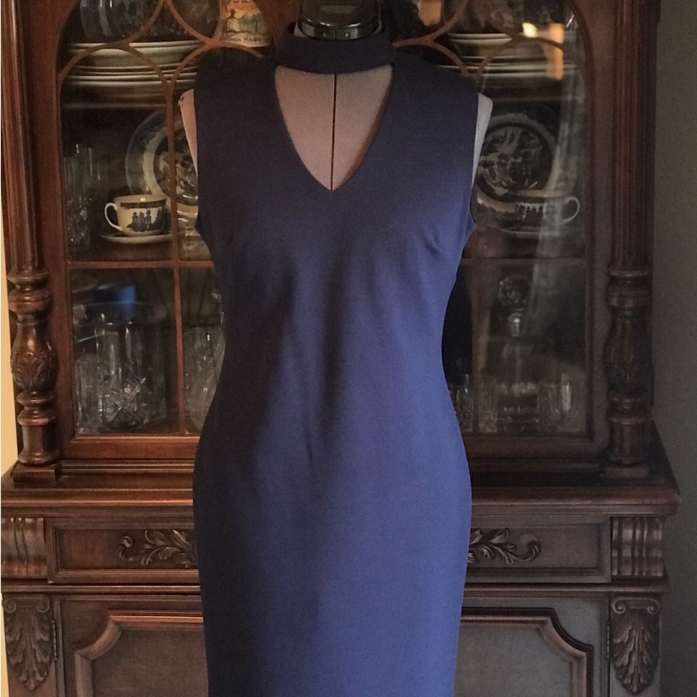 Calvin Klein Navy Blue Size 6 Choker Neck Sleeveless Dress